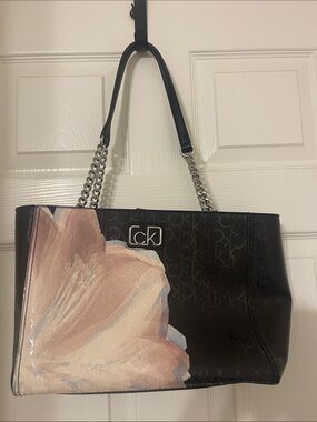 Calvin Klein Black Tote with Pink Floral Accent